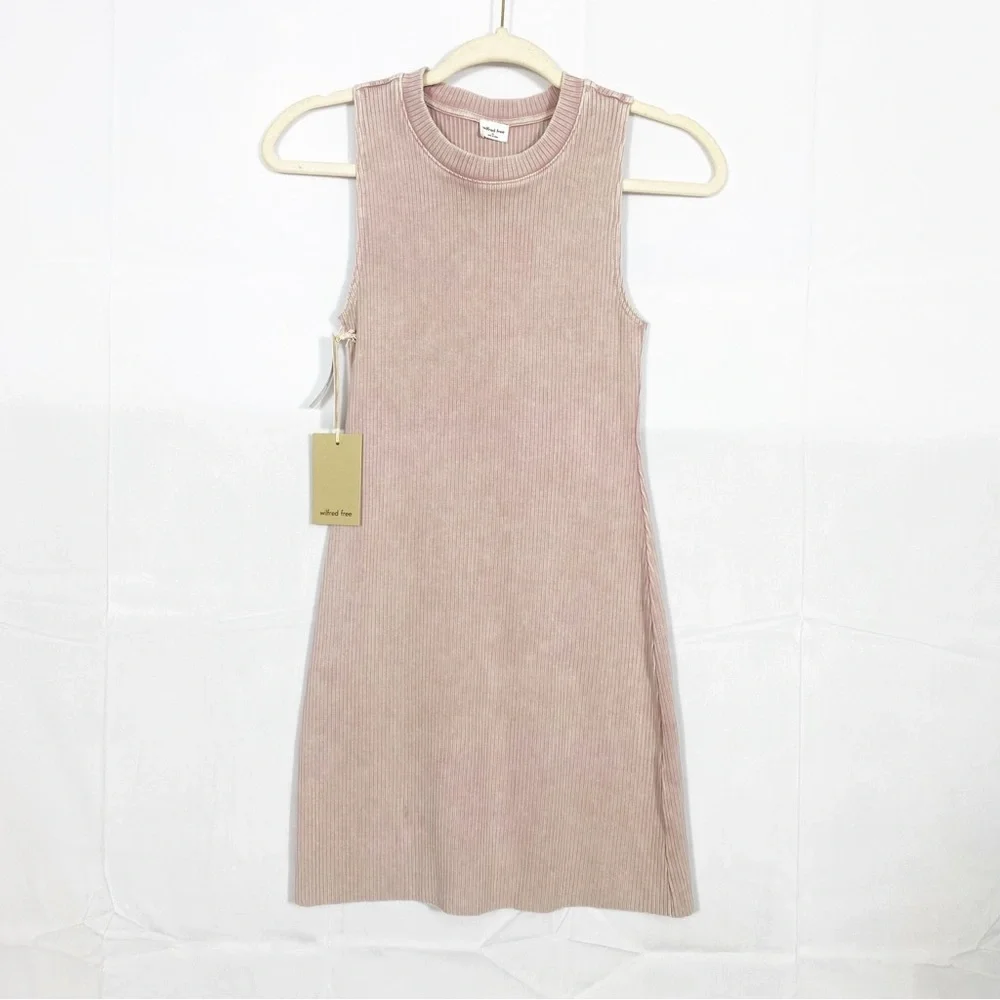Wilfred Free X Aritzia Dunes Ribbed Crew Neck Mini Bodycon Dress Dawn Pink